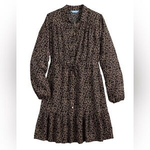 DRAPER JAMES RSVP $78 Button Front Knot Waist Dress Black Floral Size L